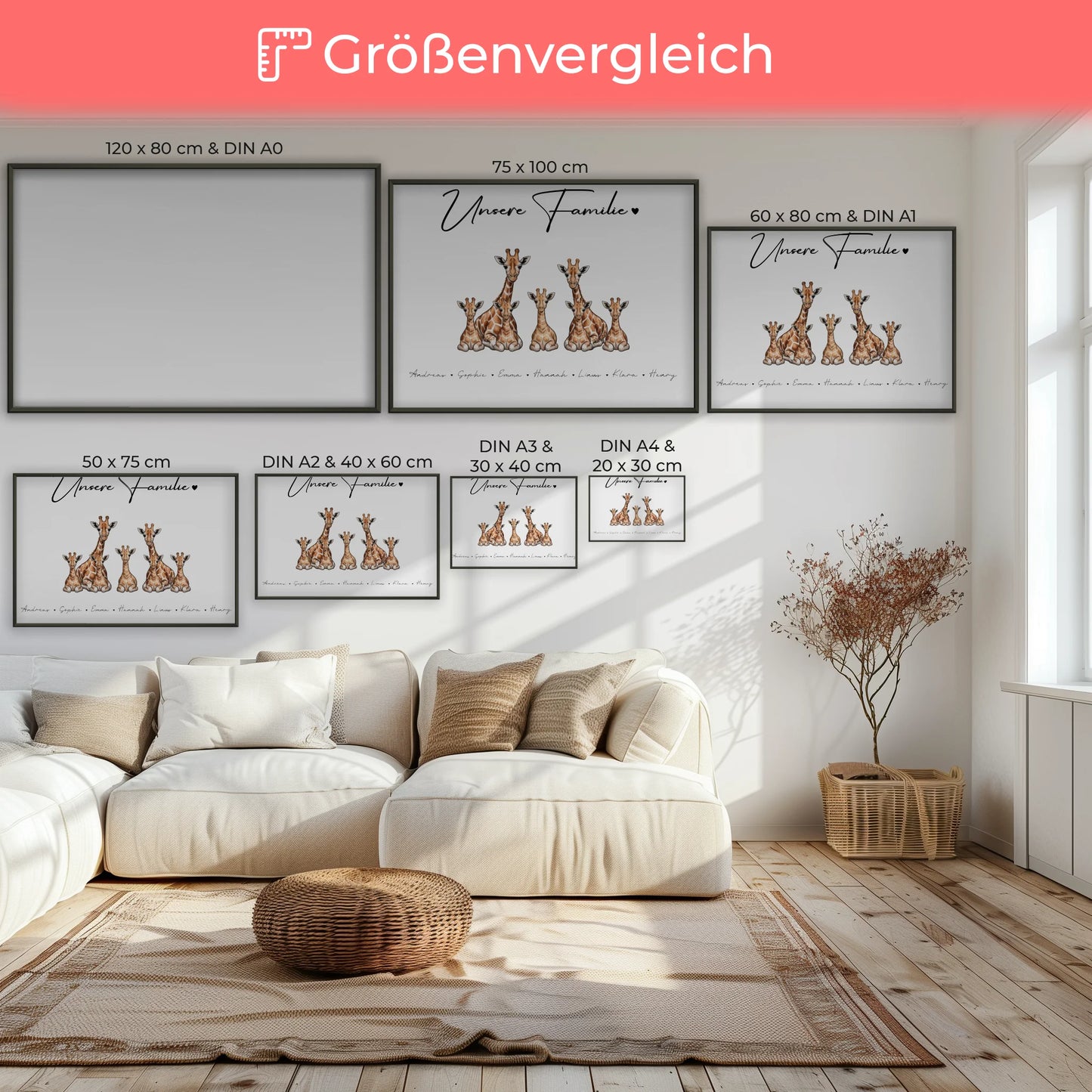 Familien Poster Personalisiert Giraffe Familienporträt Geschenk für Papa Mama Oma Opa