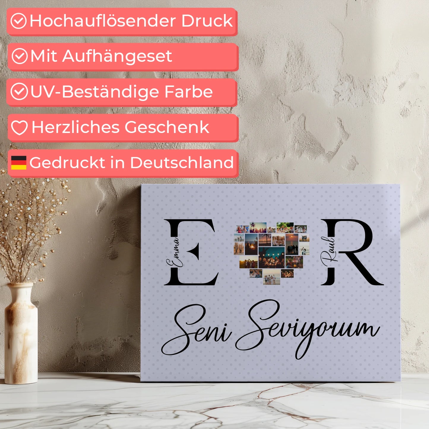 Leinwand Personalisiert für Paare Mit Fotos Initialien und Fotos Seni Seviyorum 7