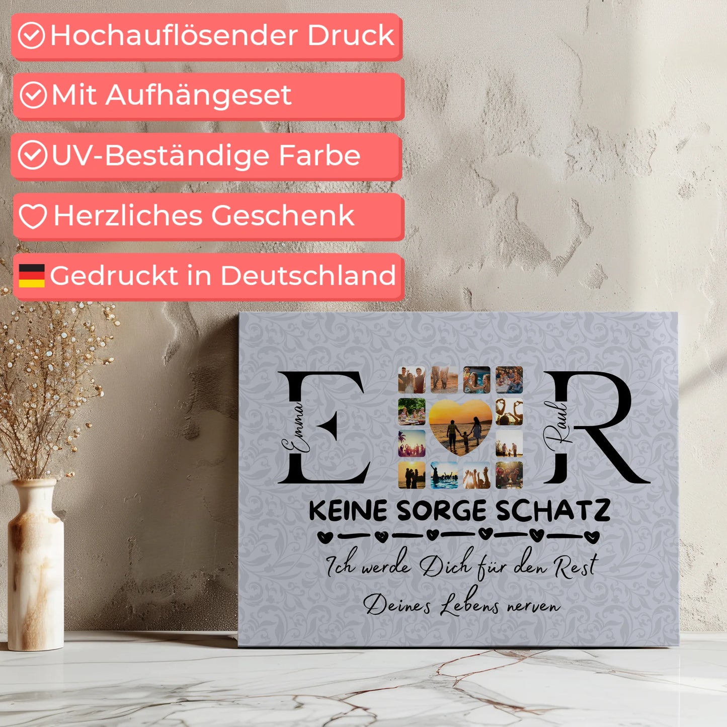 Leinwand Liebe für Paare Mit Initialien Namen und Fotos Keine Sorge Schatz Ich Werde Dich Ewig Nerven 7