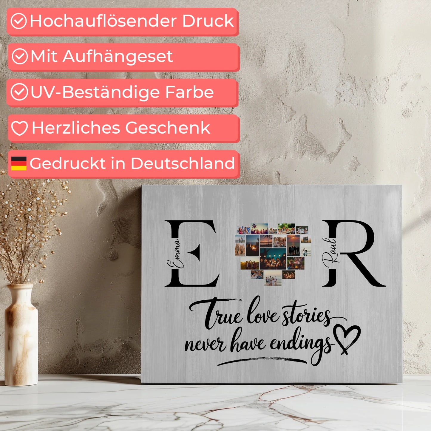Leinwand Personalisiert für Paare Mit Initialien Namen und Fotos True Love Stories 7