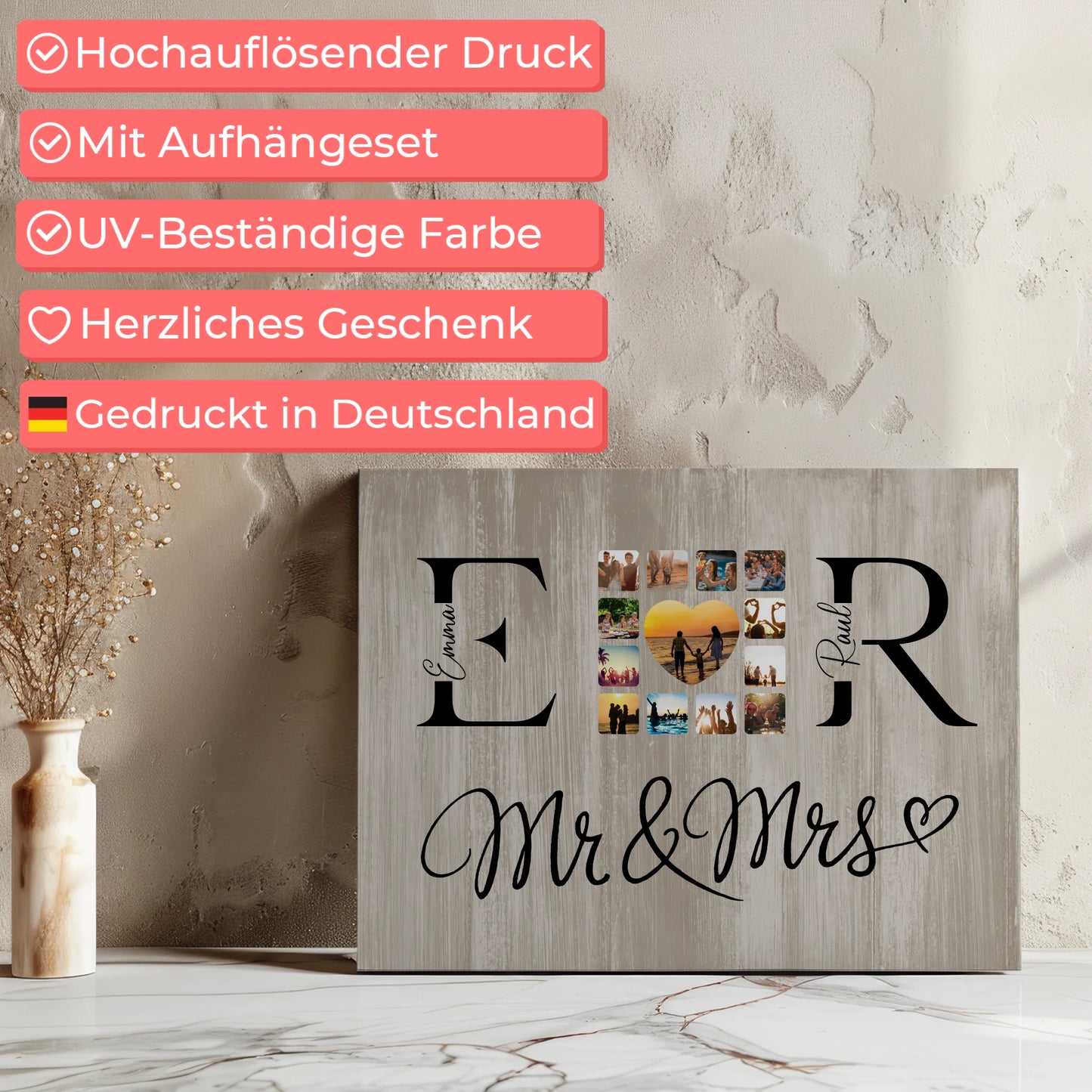 Leinwand Liebe für Paare Mit Fotos Initialien und Fotos Mr & Mrs 7