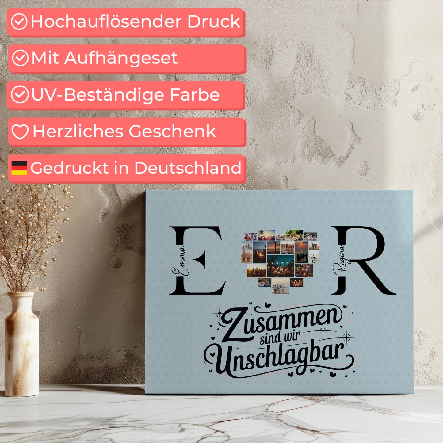 Freundinnen Leinwand mit Fotos Initialien und Namen Personalisiert 7