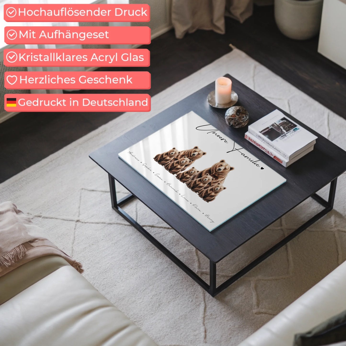 Personalisiertes Acrylglasbild Magnetisch Braunbären Familienporträt Geschenk für Mama Papa Oma Opa