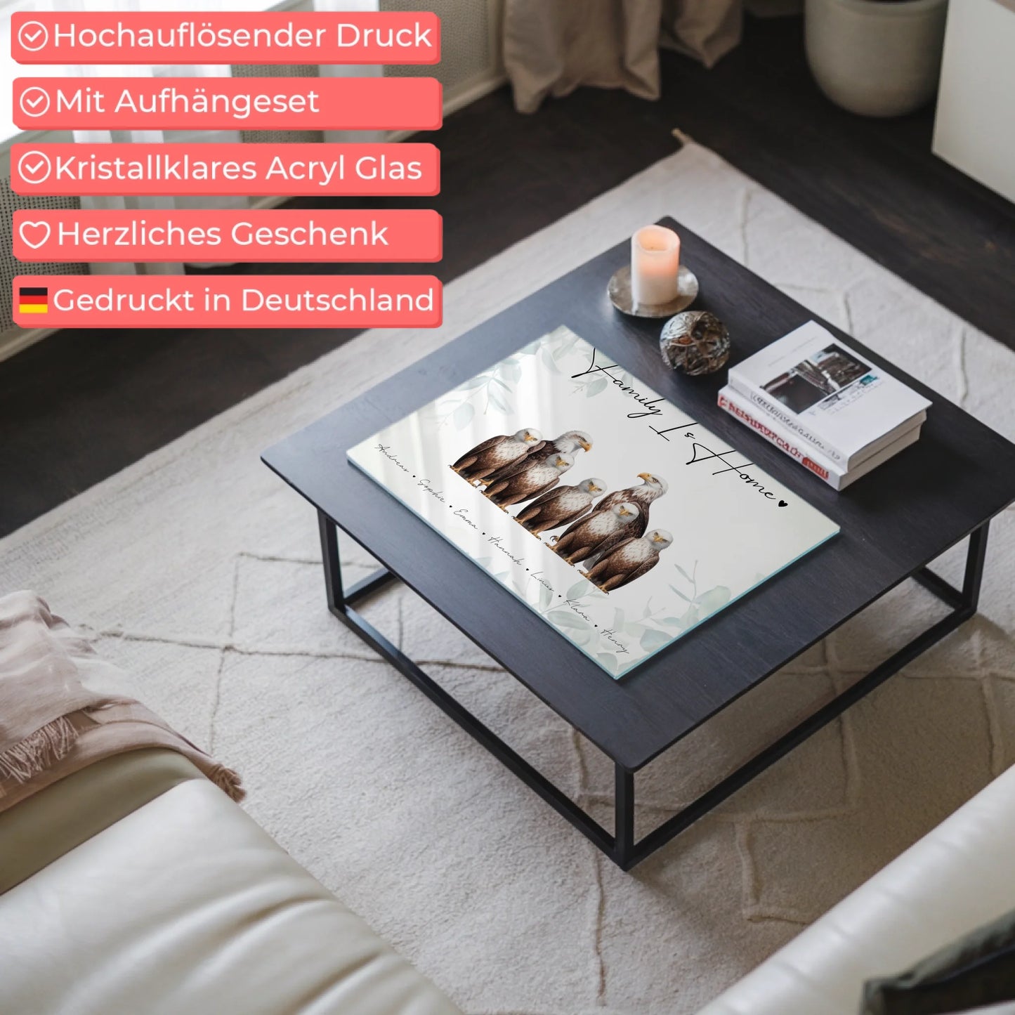 Personalisiertes Acrylglas Bild magnetisch Adler Familienporträt Geschenk für Papa Mama Oma Opa