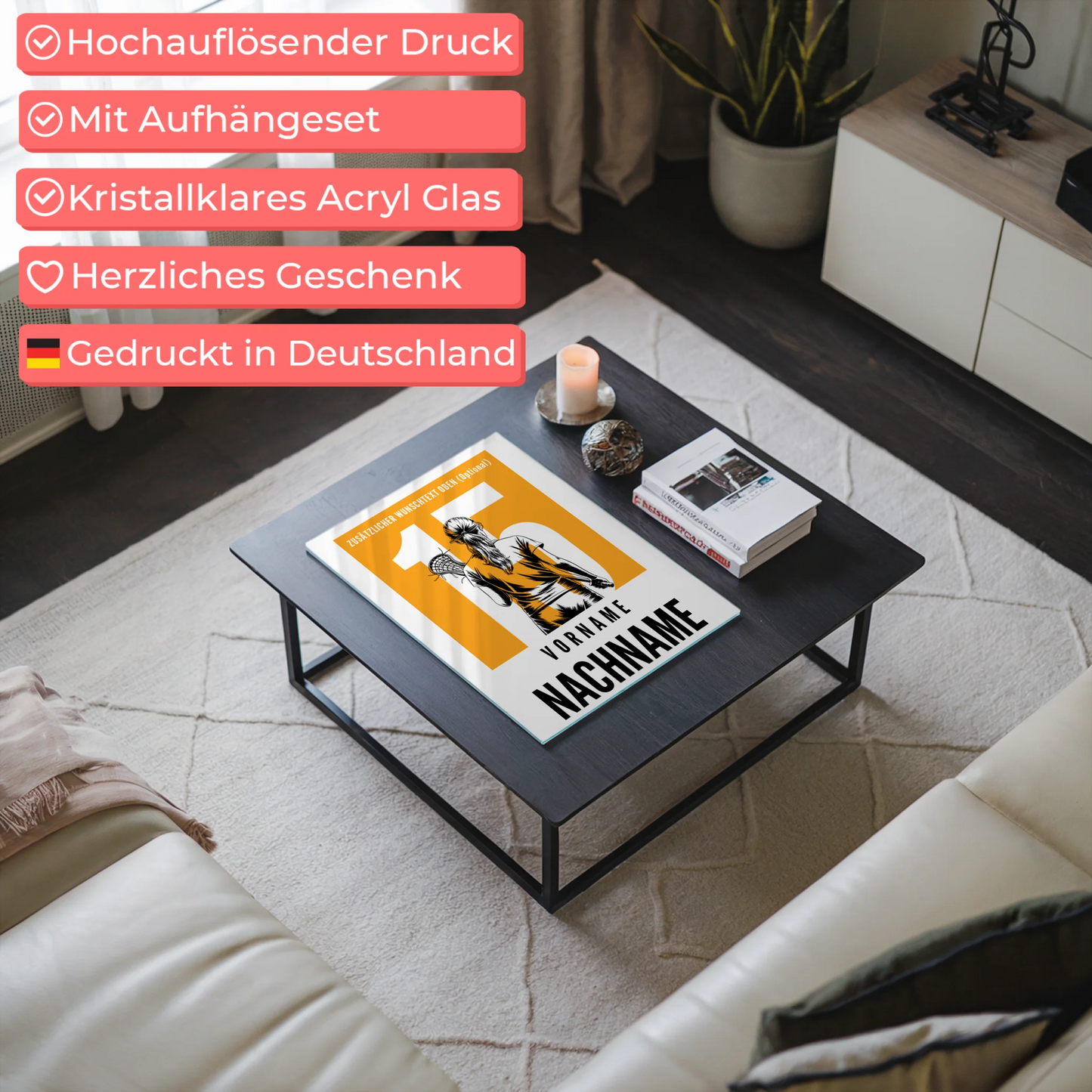 Acrylglas Bild Personalisiert magnetisch Lacrosse Lacrossespielerin Geschenk für Tocher Mama Tante Freundin