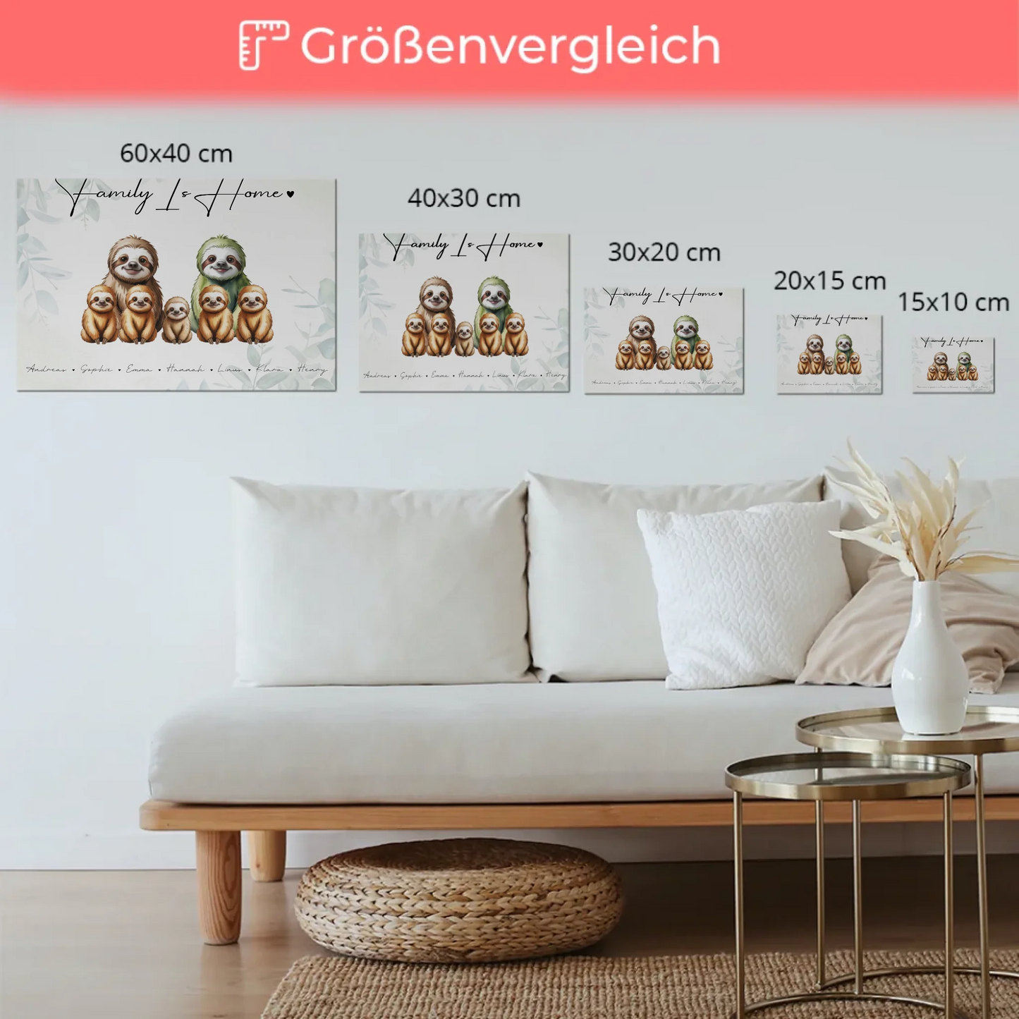 Fotoboard Familienbild Personalisiert Mit Vorschau Faultier Familienporträt Geschenk für Mama Papa Oma Opa
