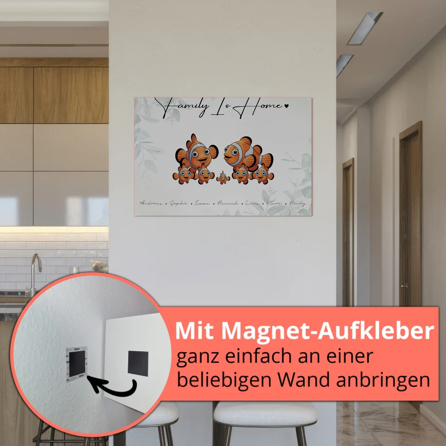 Fotoboard Familie Namen Clownfisch Familienporträt Geschenk für Papa Mama Oma Opa