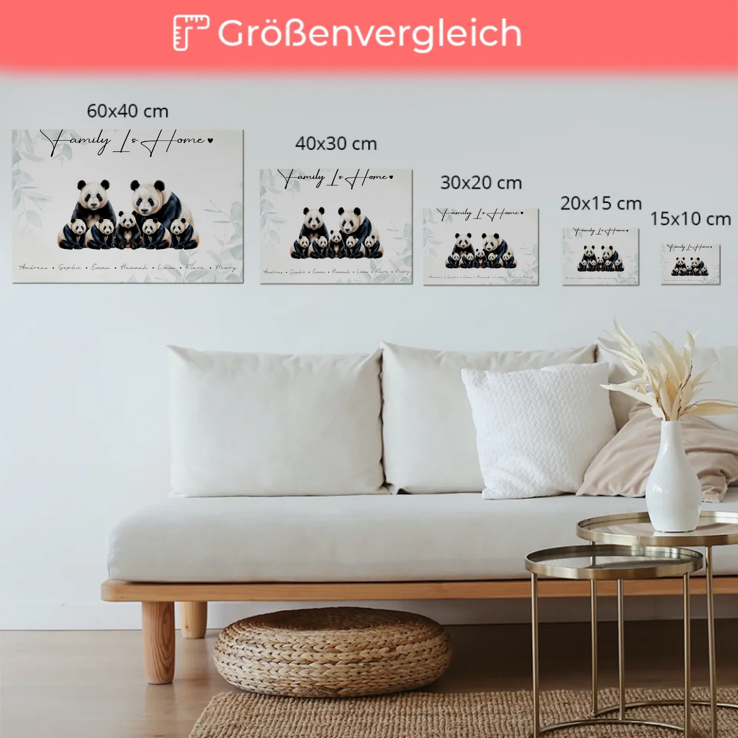 Fotoboard Personalisiert Familie Panda Familienporträt Geschenk für Oma Opa Mama Papa