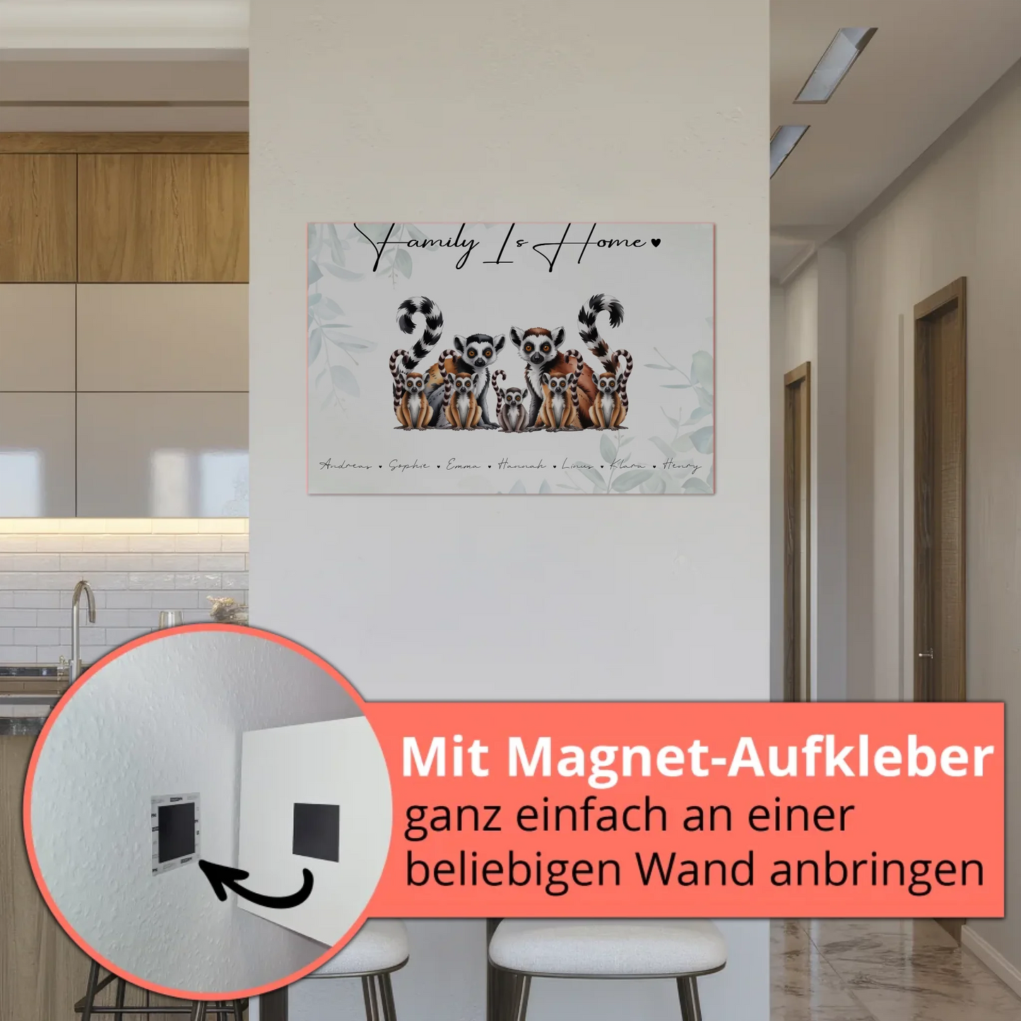 Familien Fotoboard Personalisiert Lemur Familienporträt Geschenk für Papa Mama Oma Opa