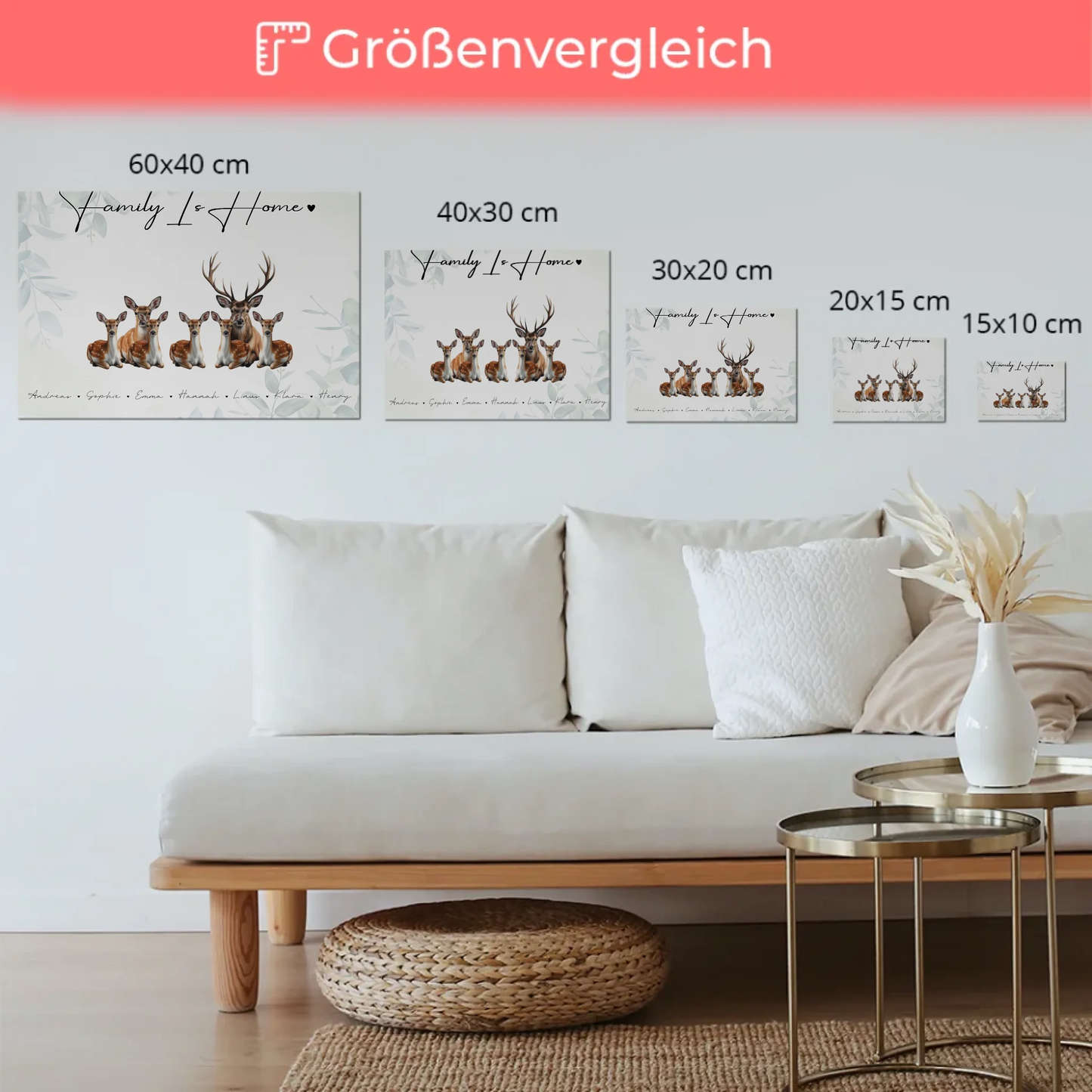 Fotoboard Spruch Familie Reh Familienporträt Geschenk für Papa Mama Oma Opa