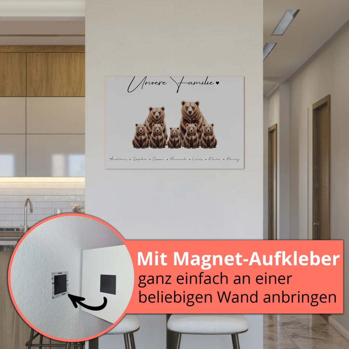 Familien Fotoboard Braunbären Familienporträt Geschenk für Mama Papa Oma Opa