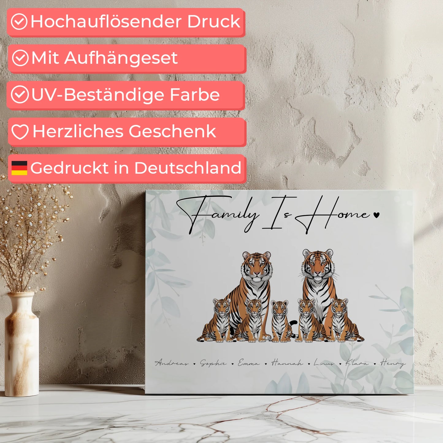 Personalisierte Leinwand Familie Tiger Familienporträt Geschenk für Papa Mama Oma Opa 7