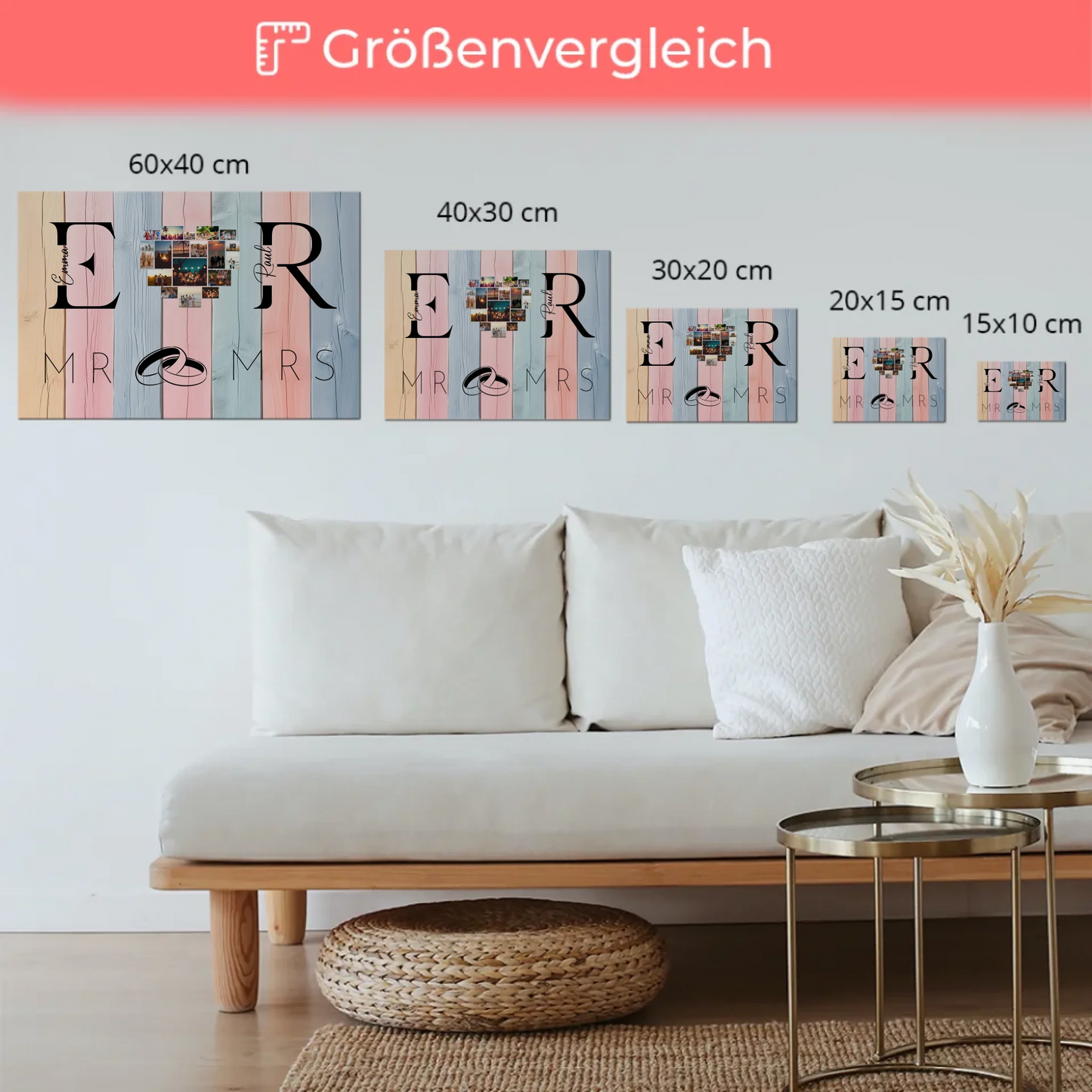 Magnet Fotoboard personalisiert Mit Initialien Namen und Fotos Mr & Mrs