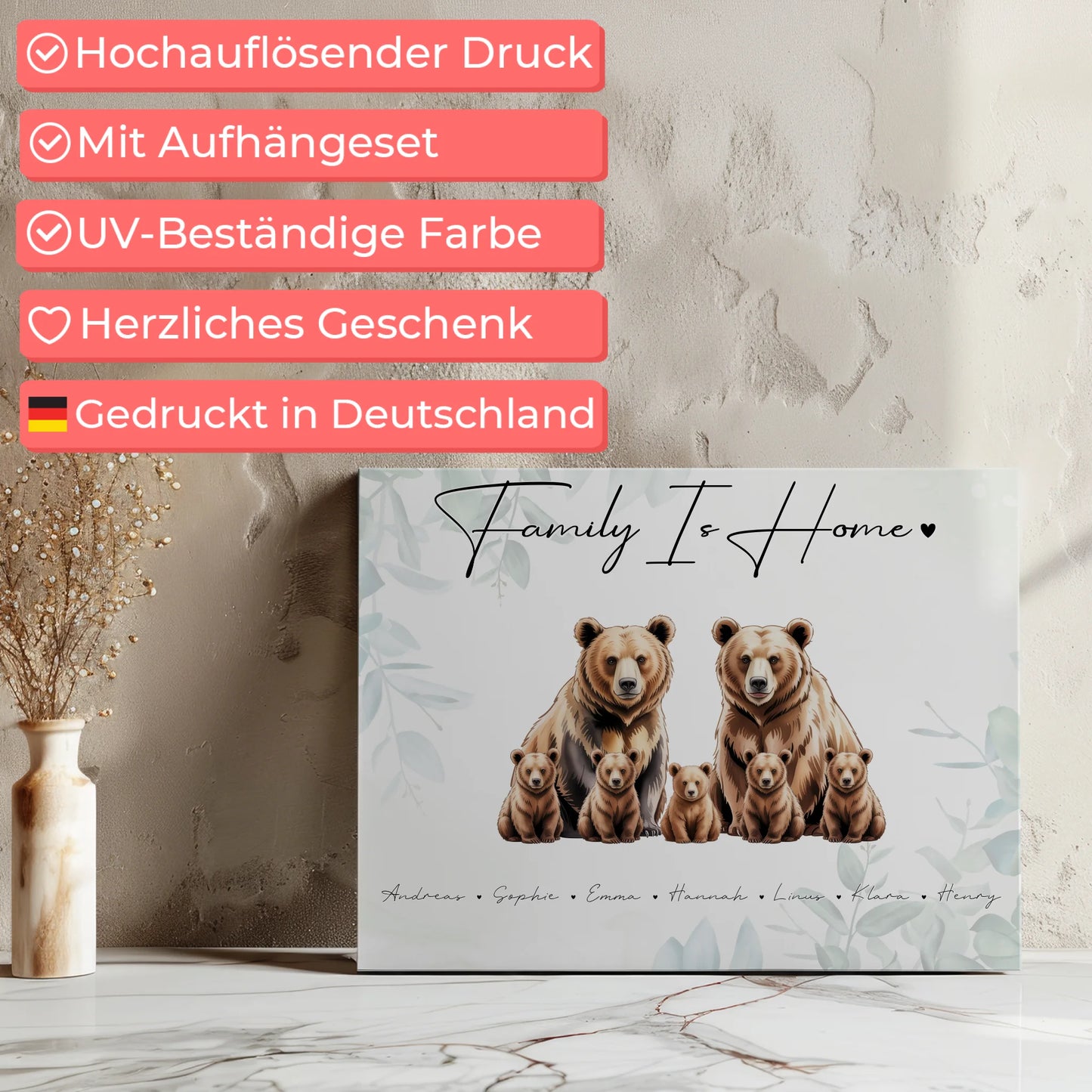Familien Leinwand Bären Familienporträt Geschenk für Oma Opa Mama Papa 7
