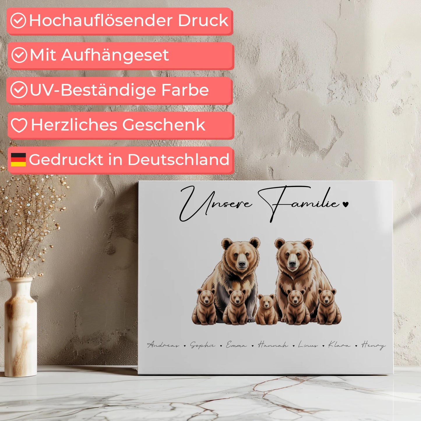Leinwand Sprüche Familie Bären Familienporträt Geschenk für Papa Mama Oma Opa 7