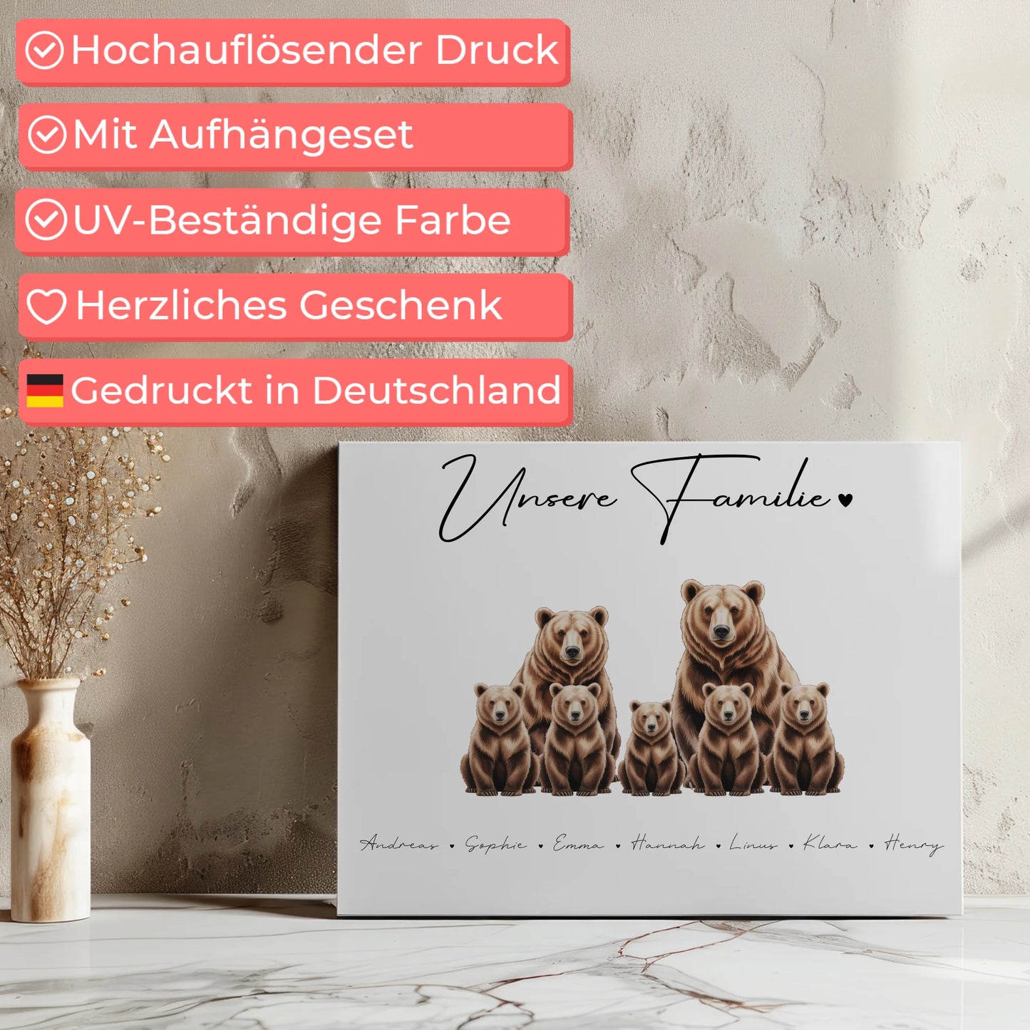 Familien Leinwand Braunbären Familienporträt Geschenk für Mama Papa Oma Opa 7