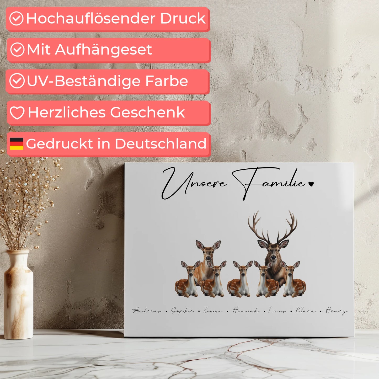 Leinwand Familienbild Personalisiert Mit Vorschau Reh Familienporträt Geschenk für Mama Papa Oma Opa 7