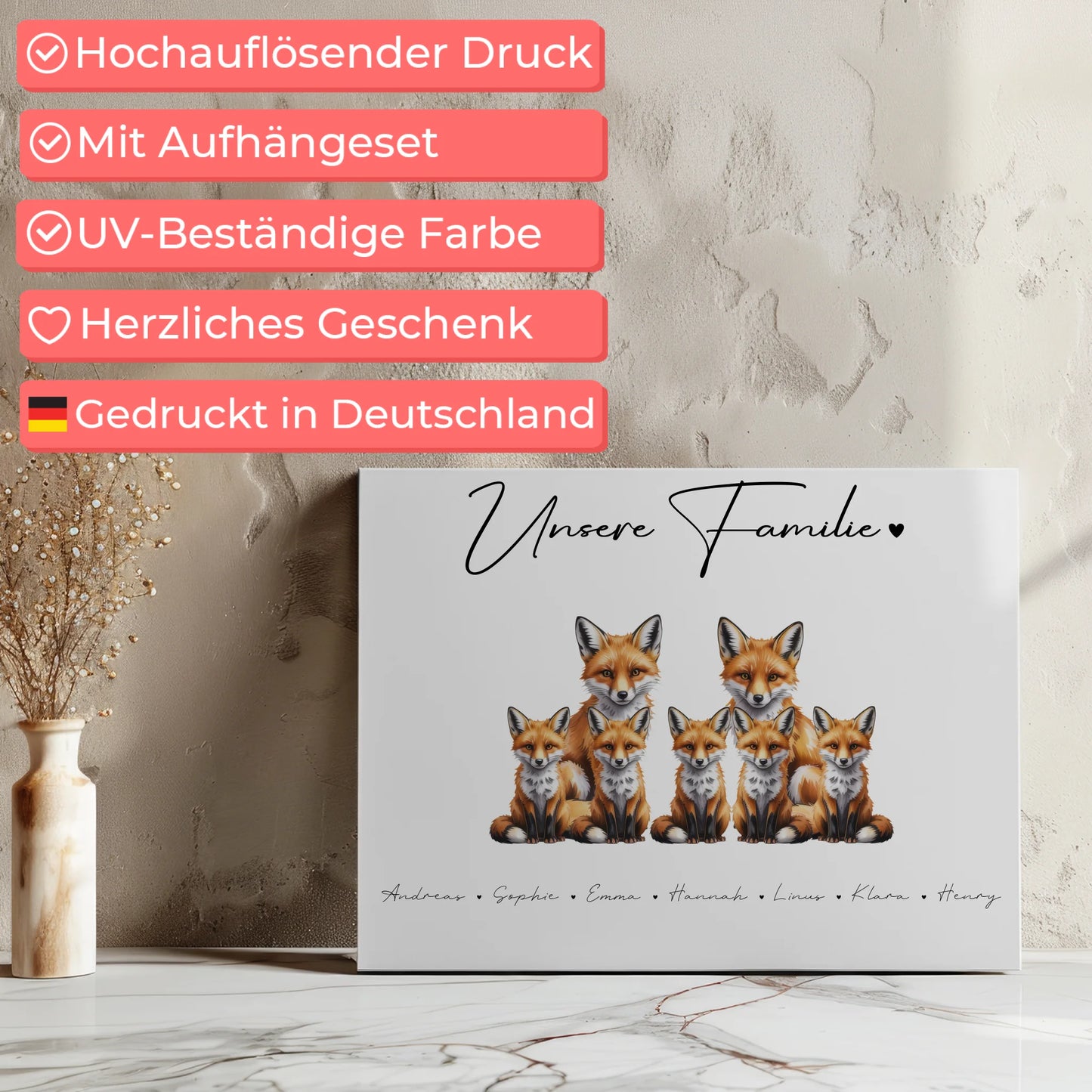 Leinwand Personalisiert Familie Fuchs Familienporträt Geschenk für Papa Mama Oma Opa 7
