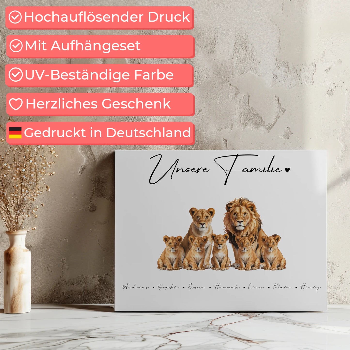 Familien Leinwand gestalten Löwen Familienporträt Geschenk für Oma Opa Mama Papa 7