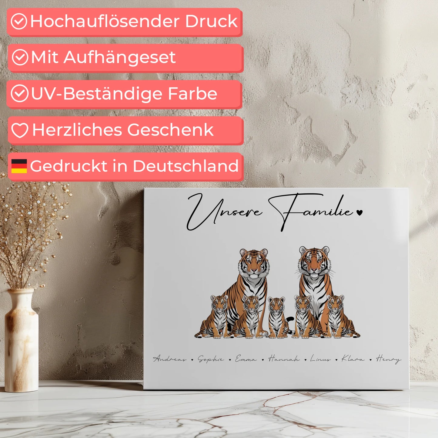 Leinwand Familie Mit Namen Tiger Familienporträt Geschenk für Mama Papa Oma Opa 7