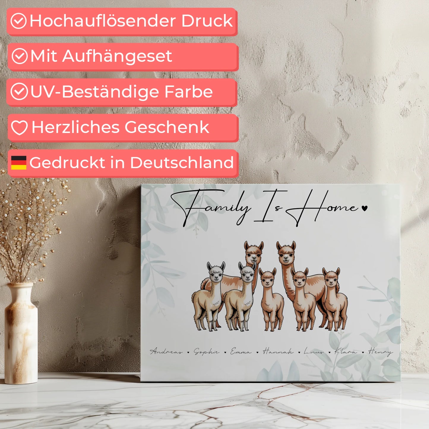 Familien Leinwand Alpaka Familienporträt Geschenk für Oma Opa Mama Papa 7
