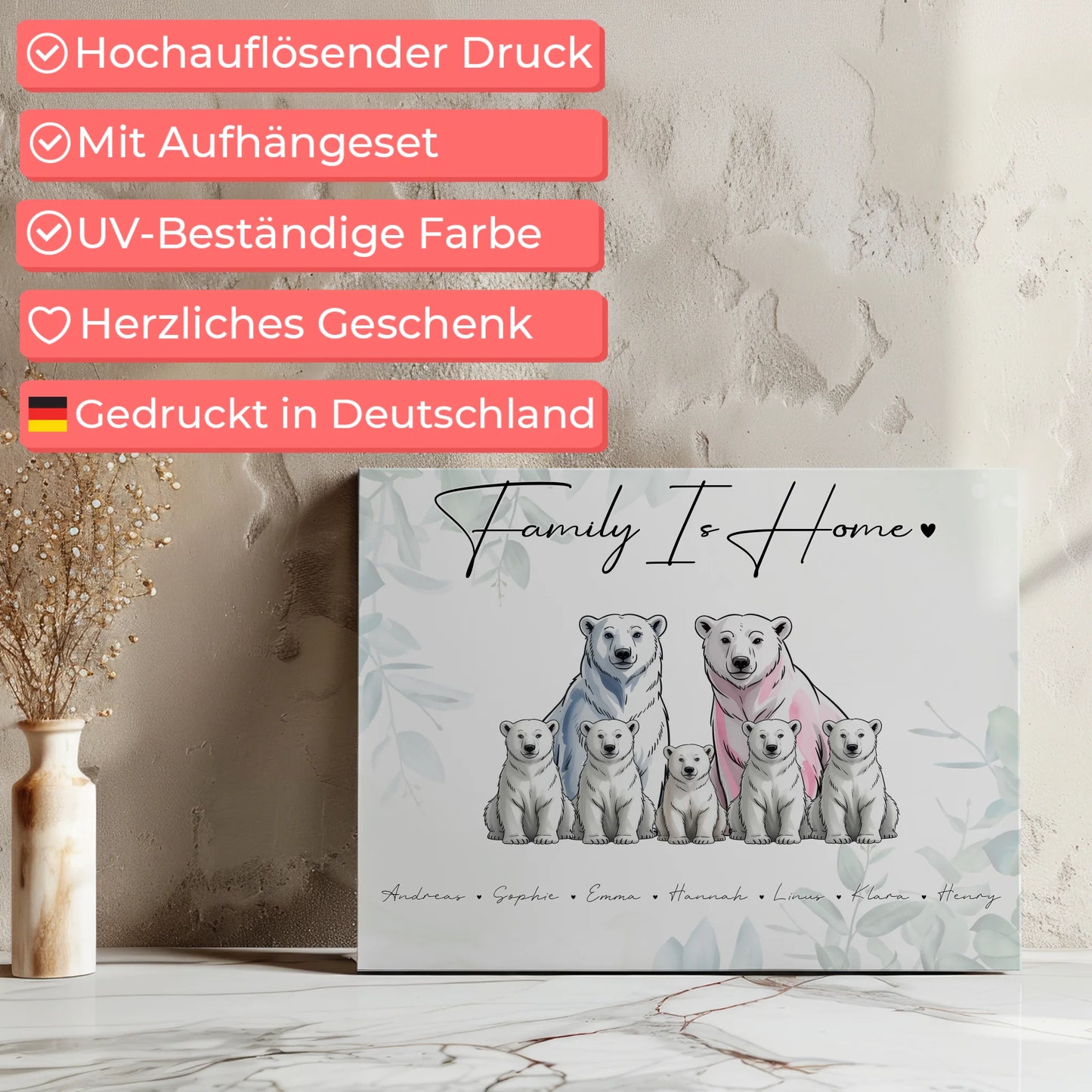 Familie Personalisierte Leinwand Eisbären Familienporträt Geschenk für Mama Papa Oma Opa 7