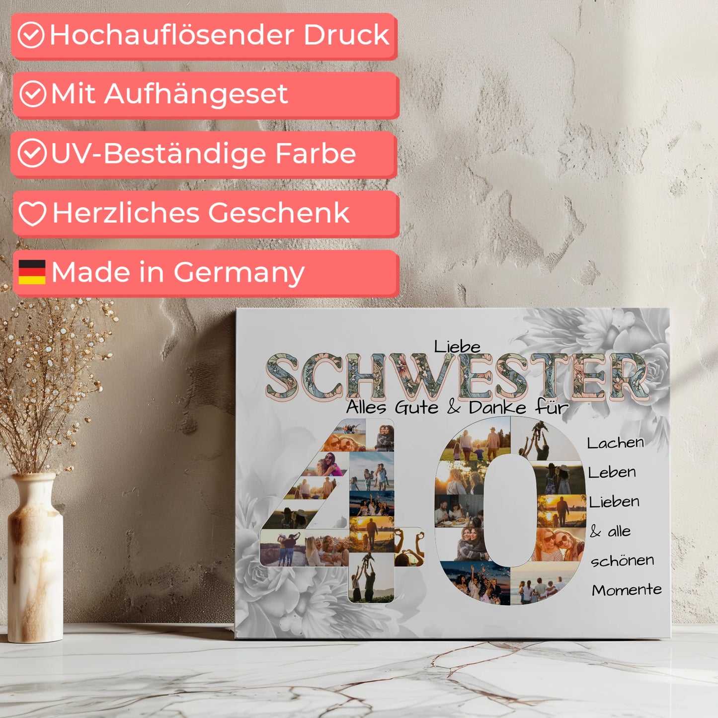 Leinwand Fotocollage 40 Geburtstag für Schwester Alles Gute Fotocollage