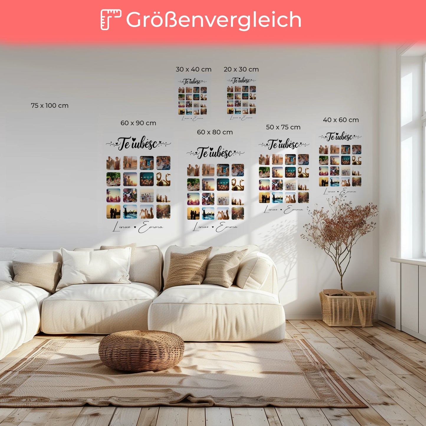 Personalisierte Leinwand Paare mit Fotocollage für Paare 16 Fotos Te iubesc Liebe auf Rumänisch Geschenk 6
