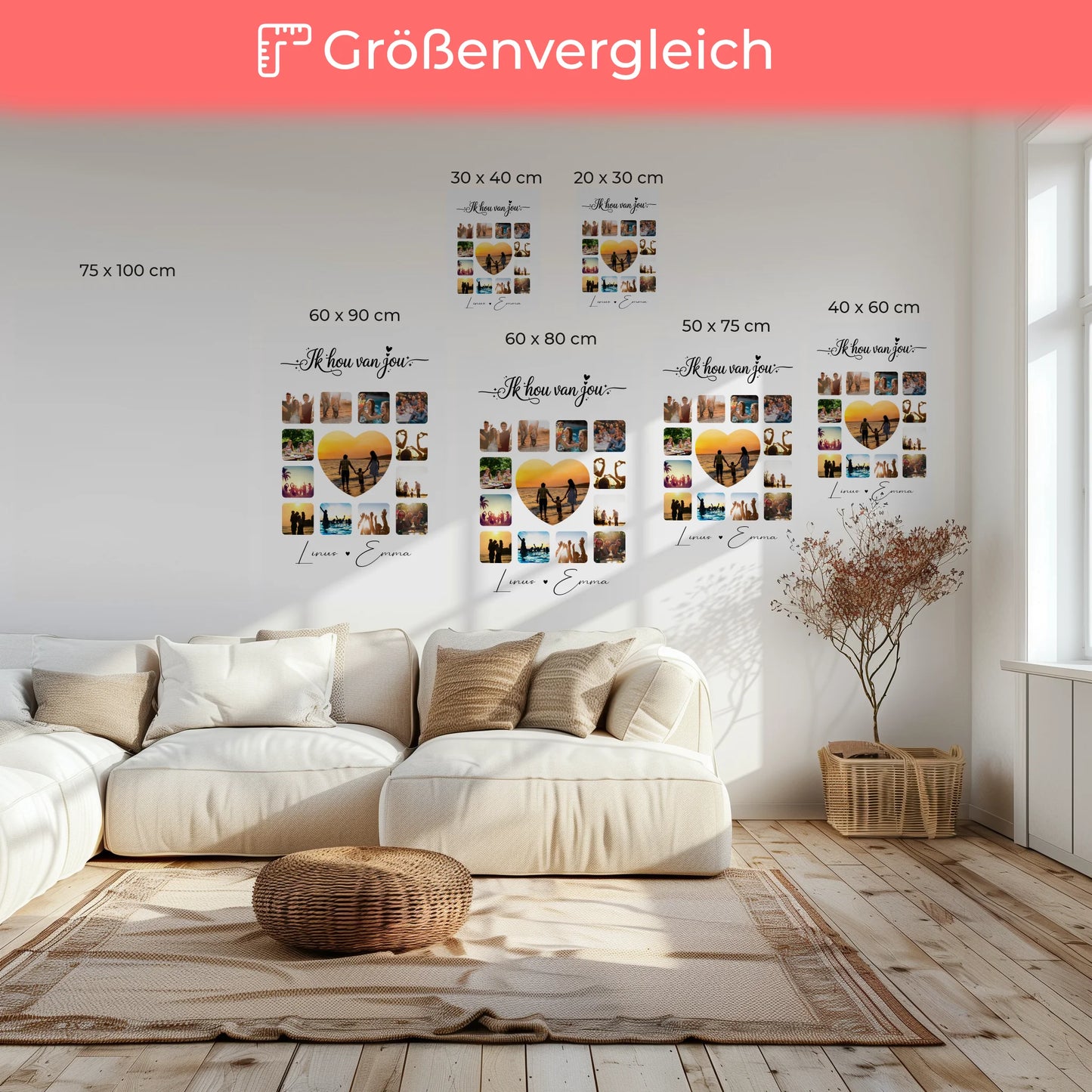 Personalisierte Leinwand Hochzeit mit Paar Fotocollage 13 Fotos Ik hou van jou Liebe auf Niederländisch Geschenk 6