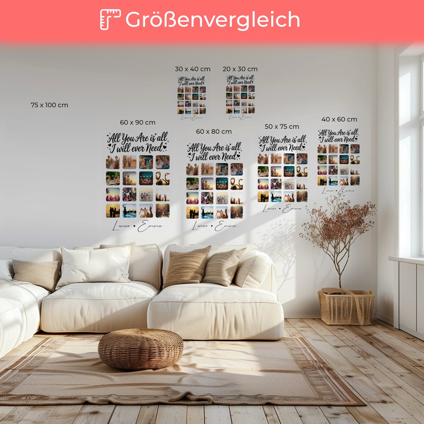 Personalisierte Leinwandbild Paar mit Fotocollage Liebe 16 Fotos Geschenk 6