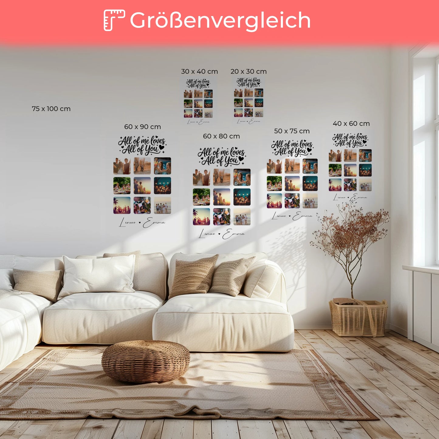 Personalisierte Leinwand Für Paare mit Fotocollage 9 Fotos All Of Me Loves All Of You Geschenk 6