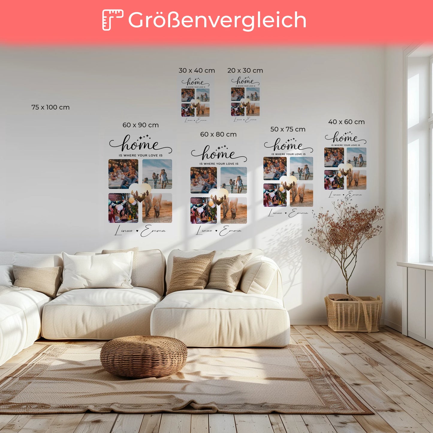 Personalisierte Pärchen Leinwand Für Paare mit 4 Fotos Home Is Where Your Love Is Geschenk 6