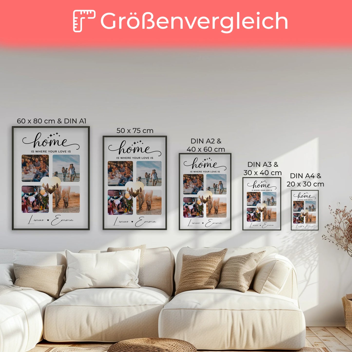 Geschenk Für Paare Pärchen Poster Personalisiert 4 Fotos Home Is Where Your Love Is
