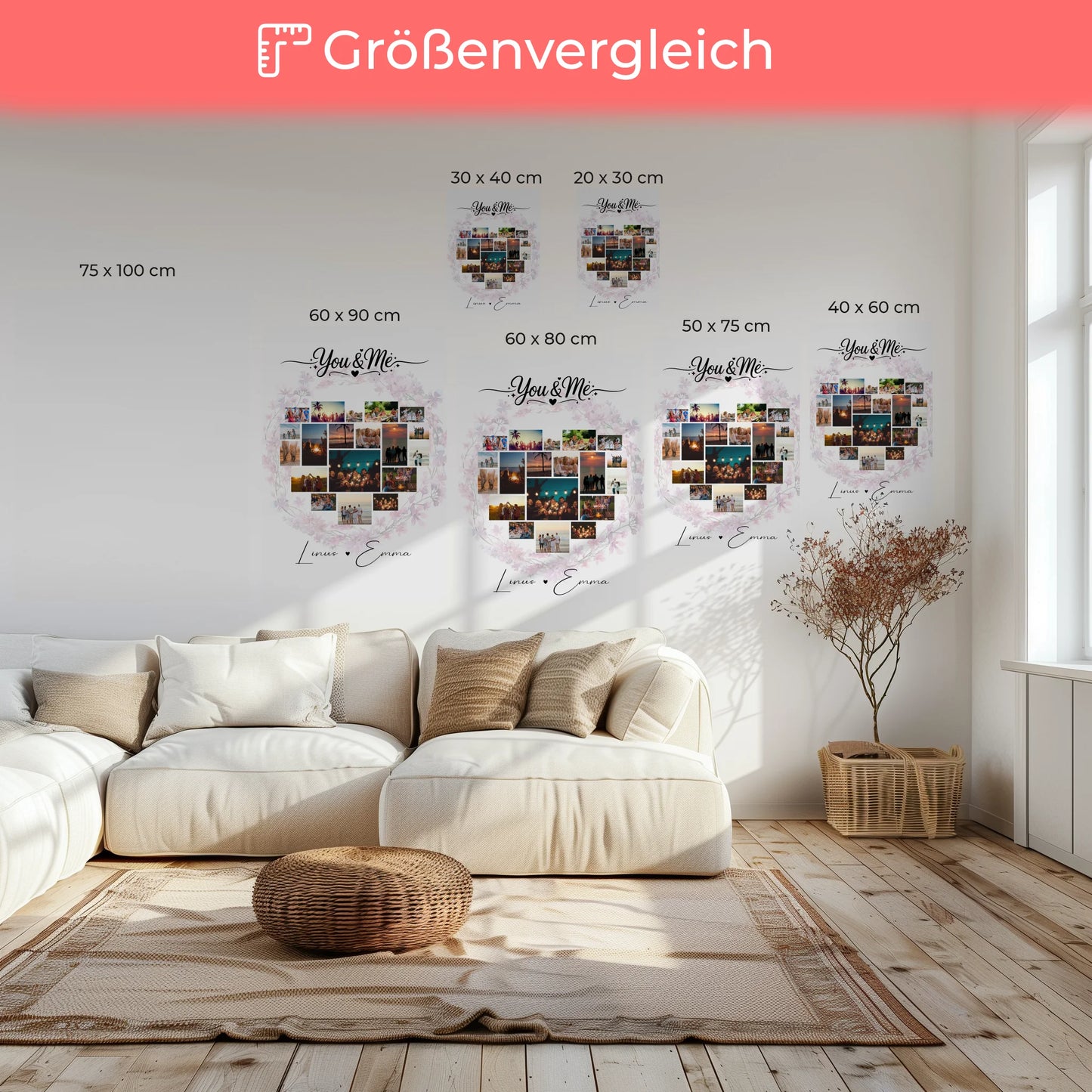 Paar Leinwand mit Fotocollage Liebe 19 Herz Fotos You & Me personalisiertes Geschenk 6