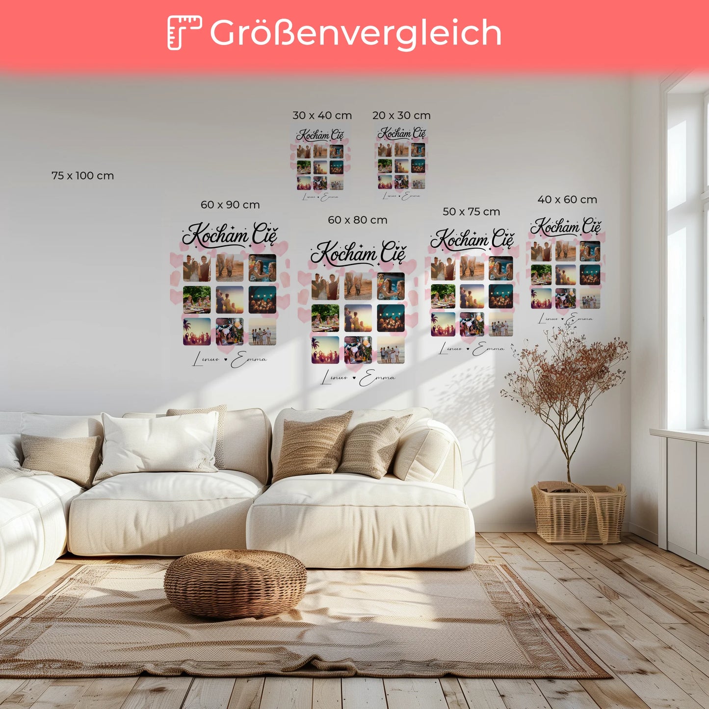 Personalisierte Leinwandbild Paar mit Fotocollage für Paare 9 Fotos Kocham cię Liebe auf Polnisch Geschenk 6
