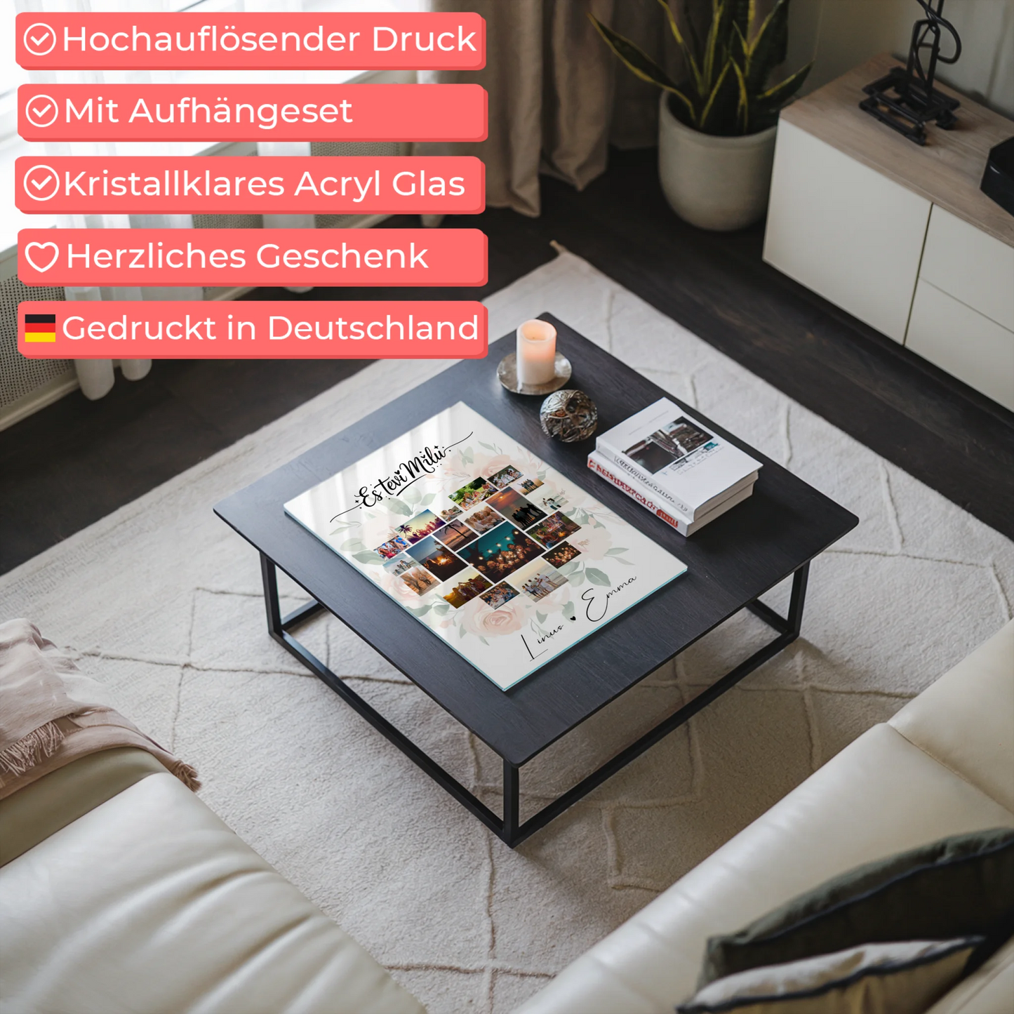 Wandbild Fotocollage Liebe mit 19 Herz Fotos personalisiertes Geschenk