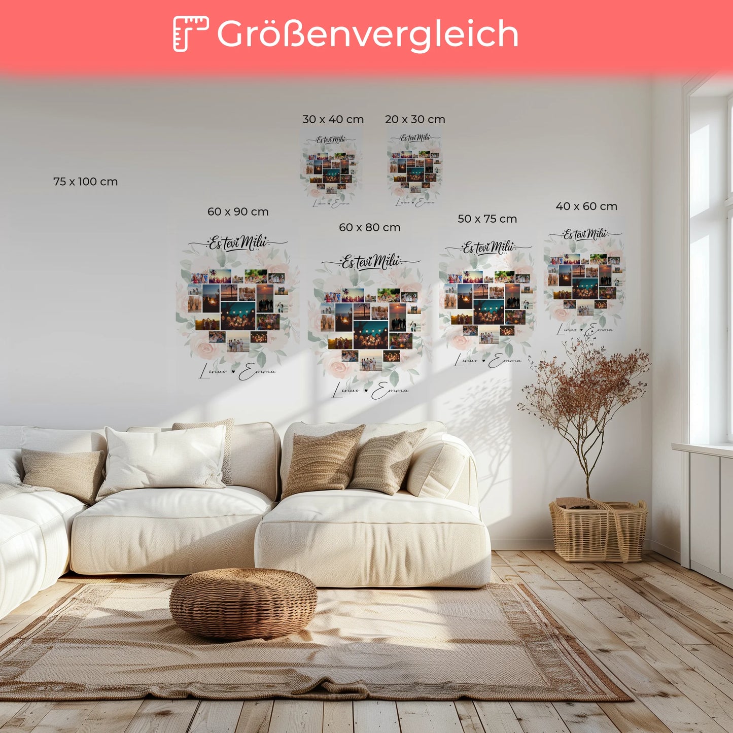 Personalisierte Paar Leinwand mit Fotocollage Liebe 19 Herz Fotos Es tevi mīlu Geschenk 6
