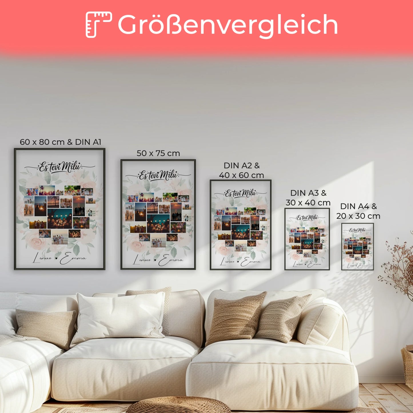 Liebesposter Fotocollage Liebe mit 19 Herz Fotos Es tevi milu Lettisch Geschenk