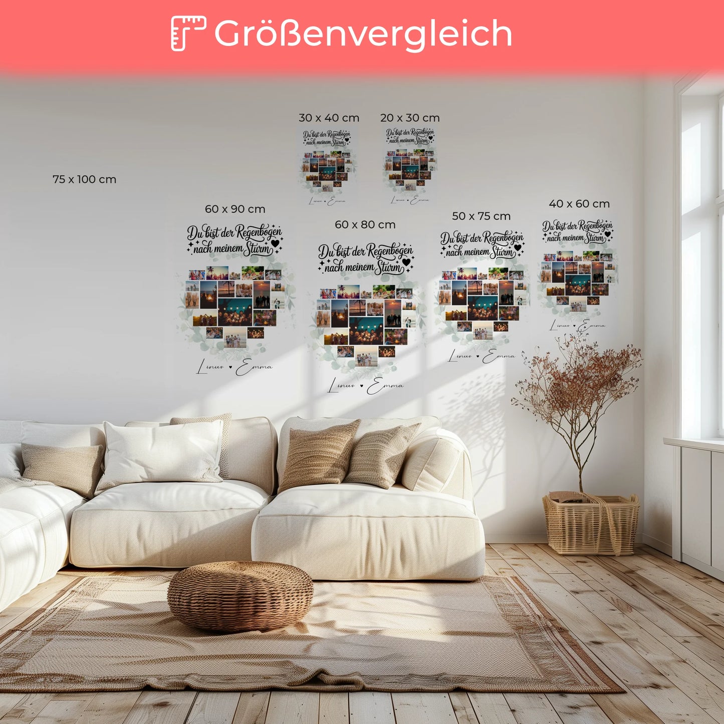 Personalisierte Pärchen Leinwand Für Paare mit 19 Herz Fotos Du bist der Regenbogen Geschenk 6