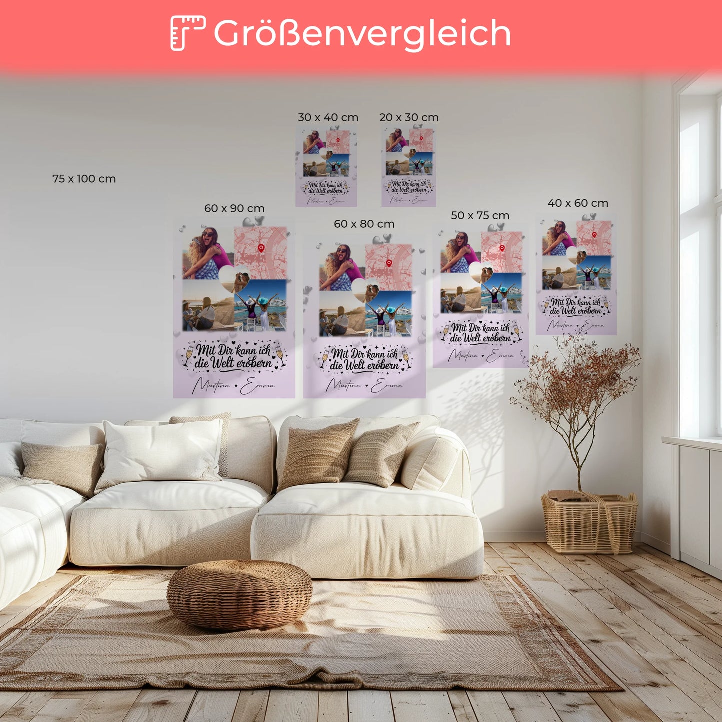 Beste Freundin Leinwand mit 3 Fotos und Herz Foto Karte Mit dir kann ich die Welt erobern 6
