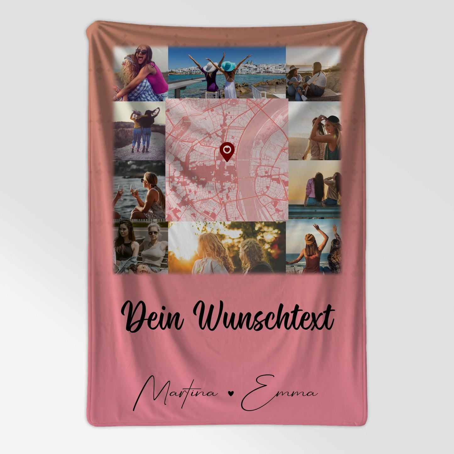 Decke beste Freundin mit 10 Fotos Wunschtext und Karte in der Mitte personalisiertes Geschenk 7