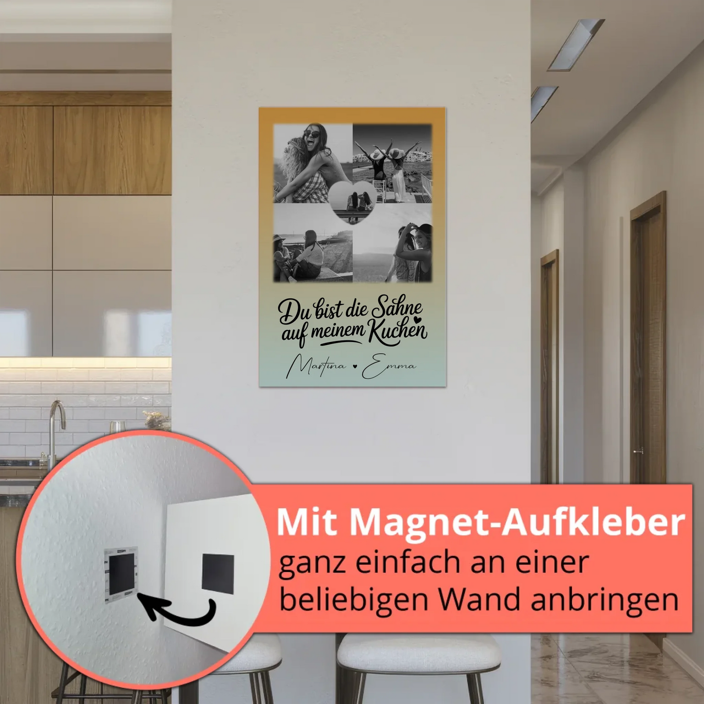 Beste Freundinnen Fotoboard mit 4 Fotos und 1 Herz Foto Du bist die Sahne personalisiertes Geschenk