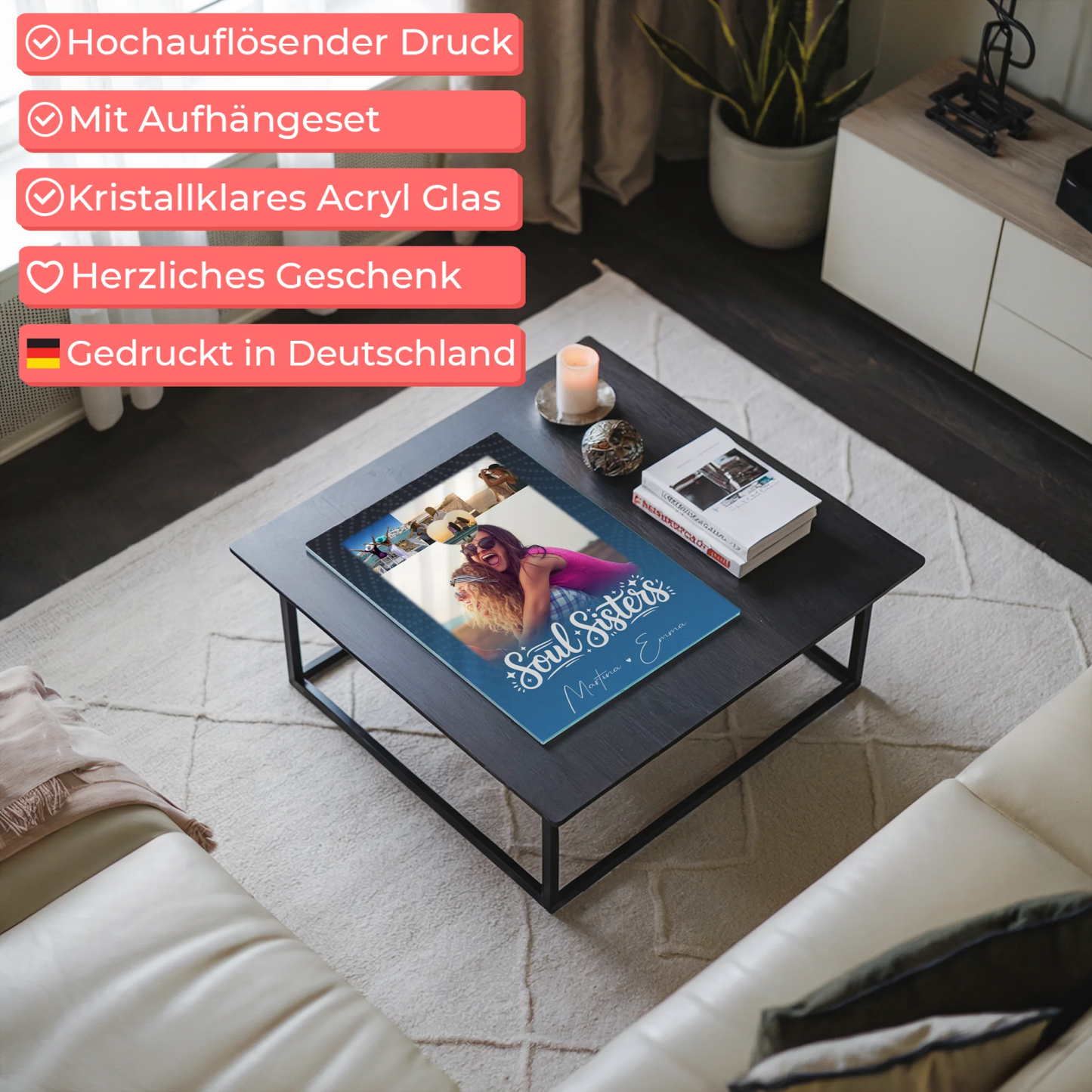 Beste Freundin Geschenk mit 4 Fotos und Herz fĂŒr LĂ€ster Schwester personalisiert