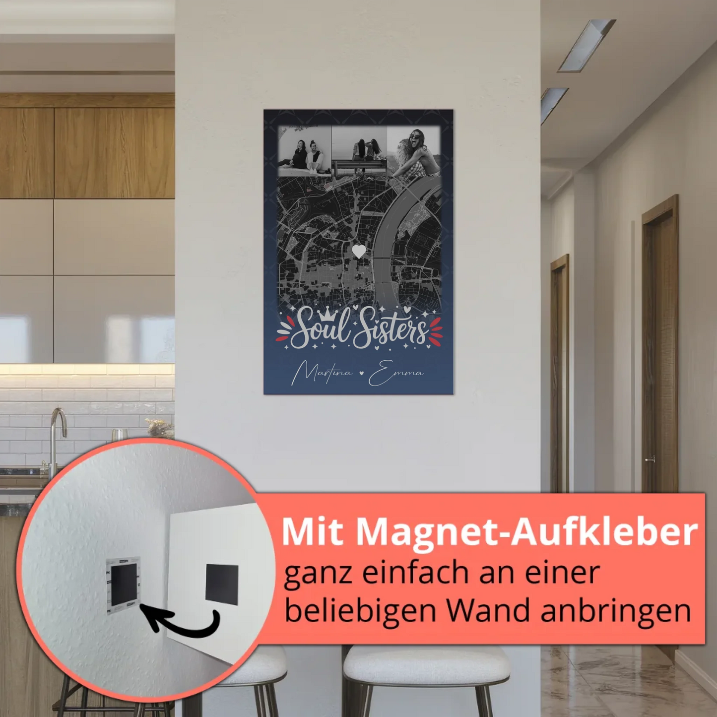 Personalisierbares Fotoboard Beste Freundin mit 4 Fotos und Karte Buusenfreundin