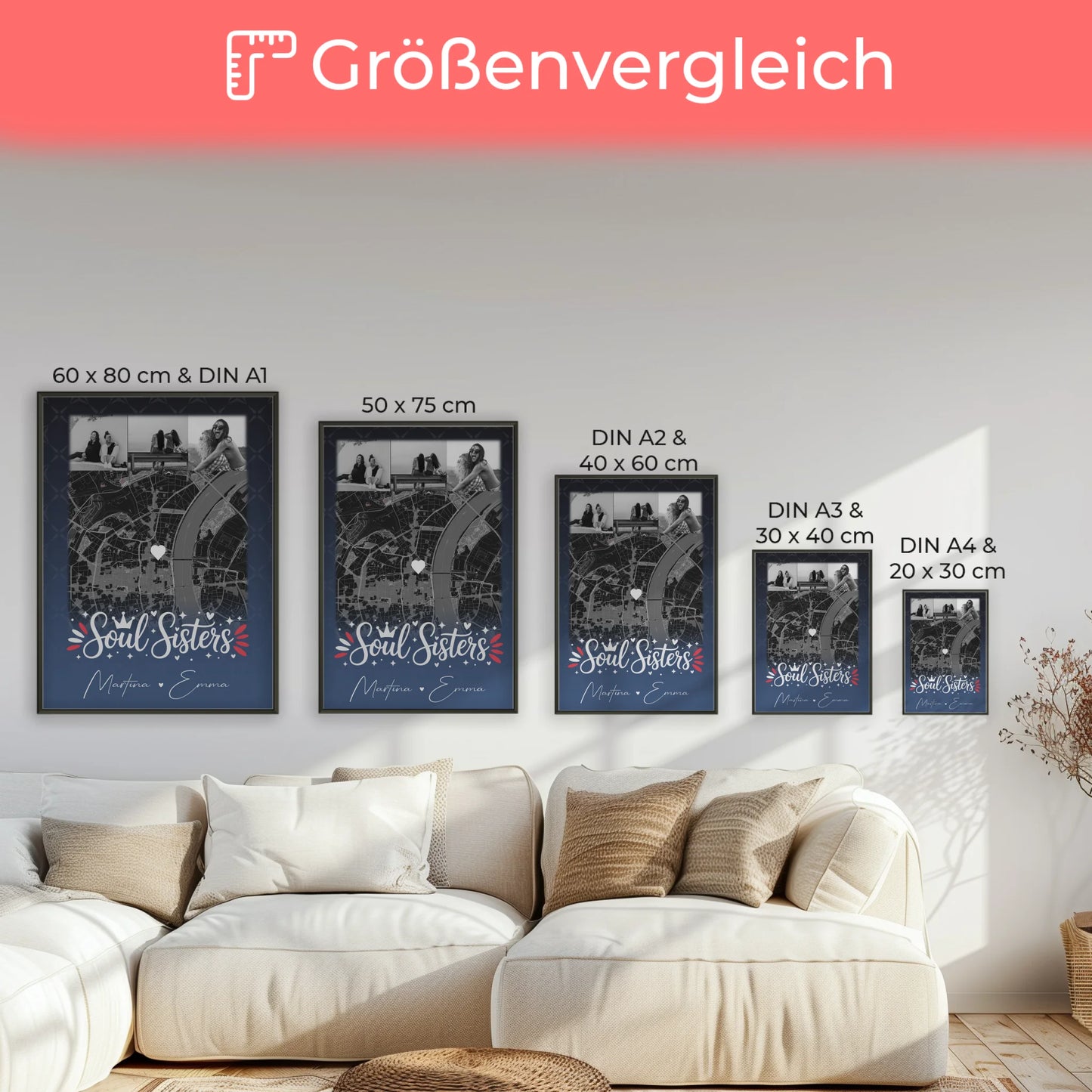 Fotoposter Beste Freundin mit 4 Fotos und Karte für Busenfreundin