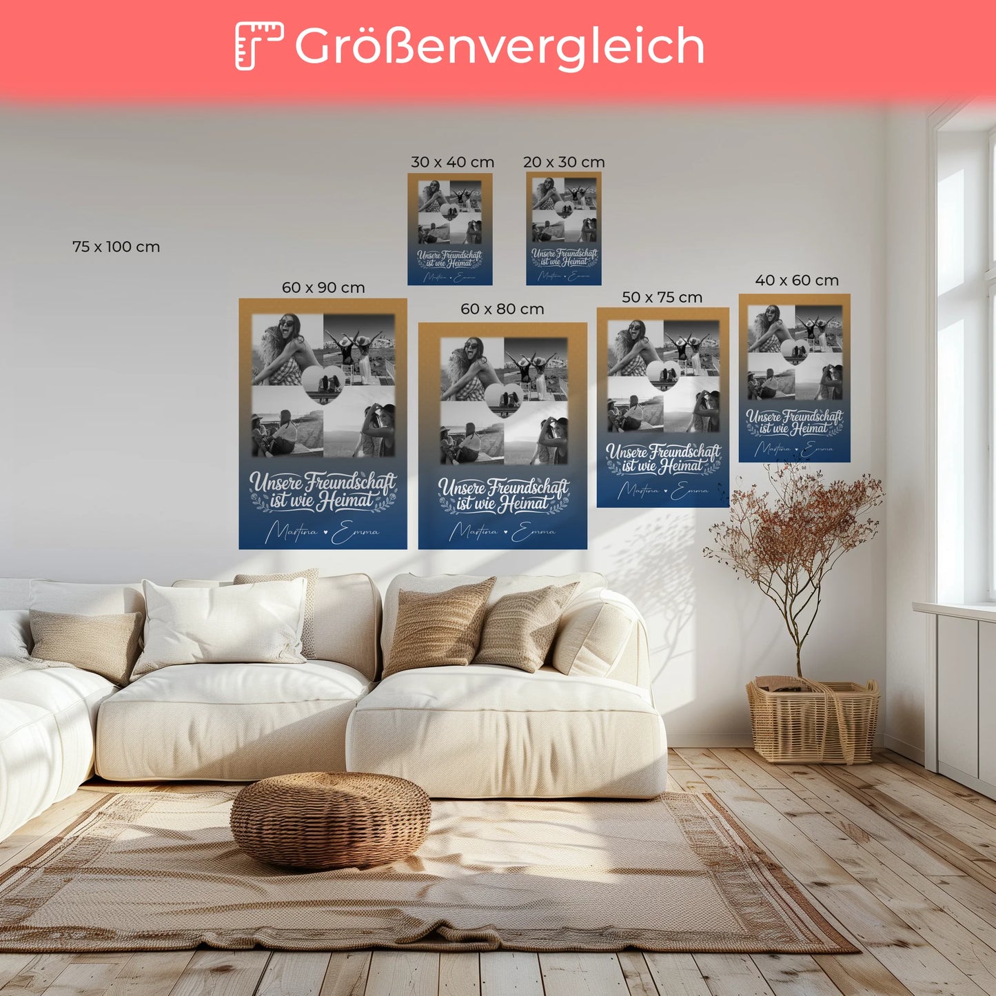 Freundinnen Bild Personalisiert Leinwand mit 4 Fotos und Herz Foto Buusenfreundin 6