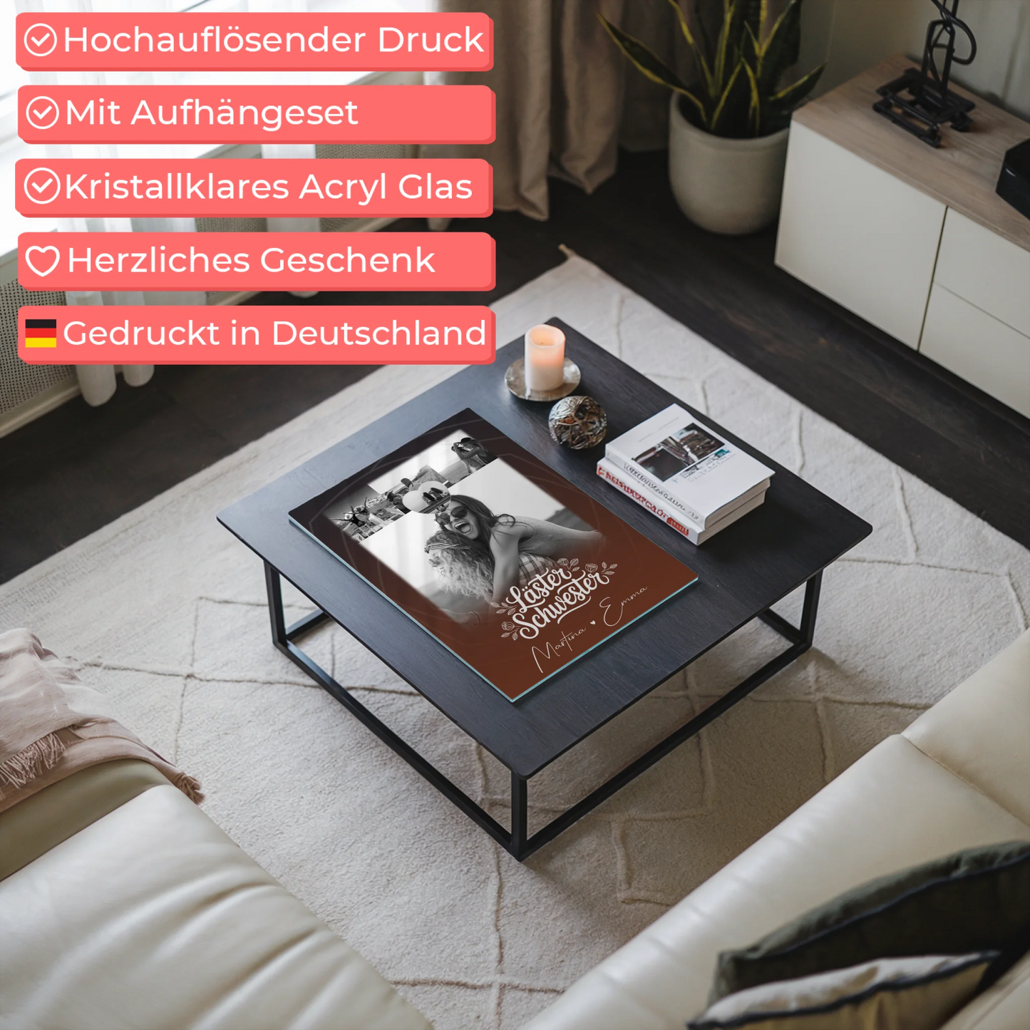 Personalisierte Geschenkidee für beste Freundin mit 4 Fotos und kleinem Herz Danke Mama für alles