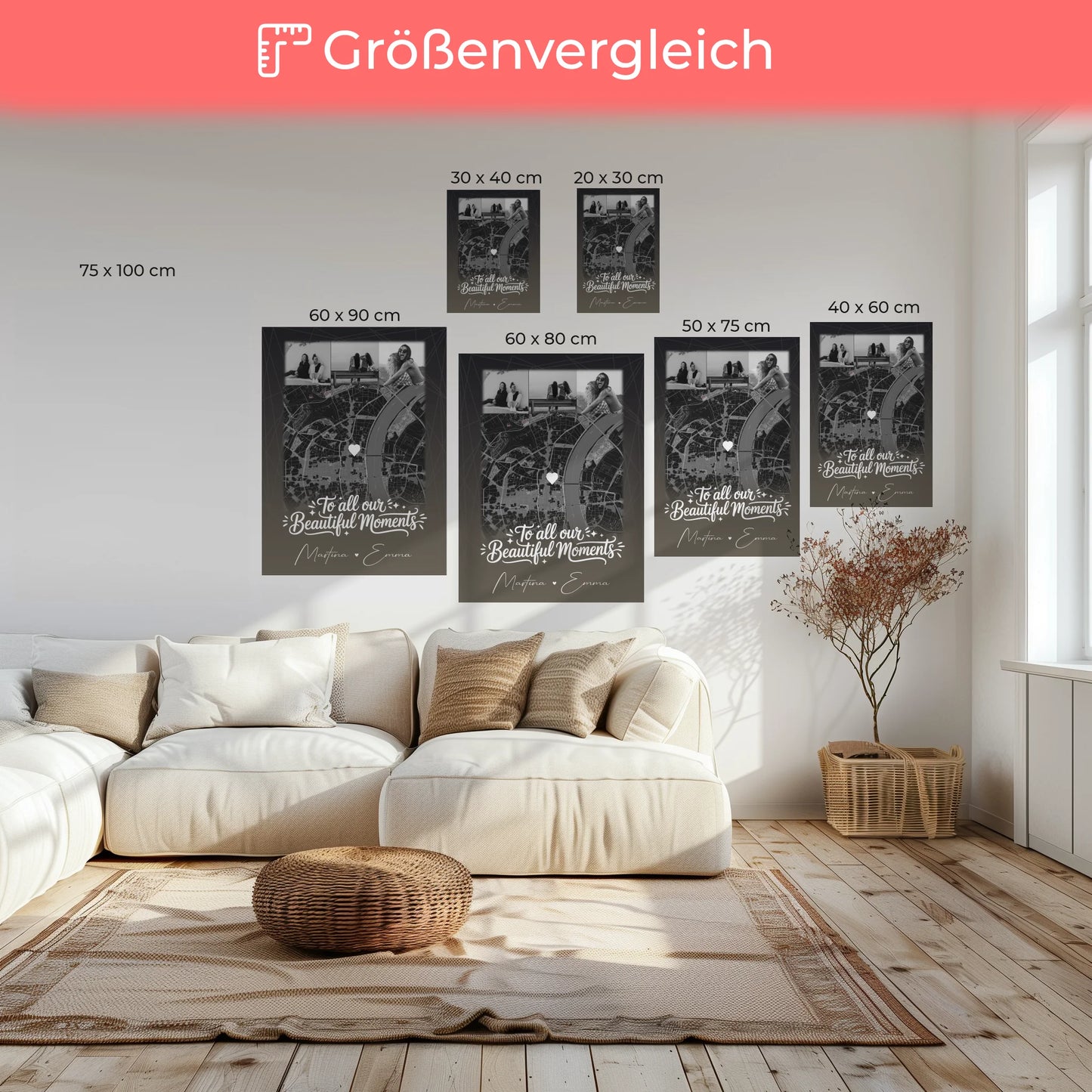 Personalisiertes Bild Beste Freundin Leinwand mit 4 Fotos und Karte 6