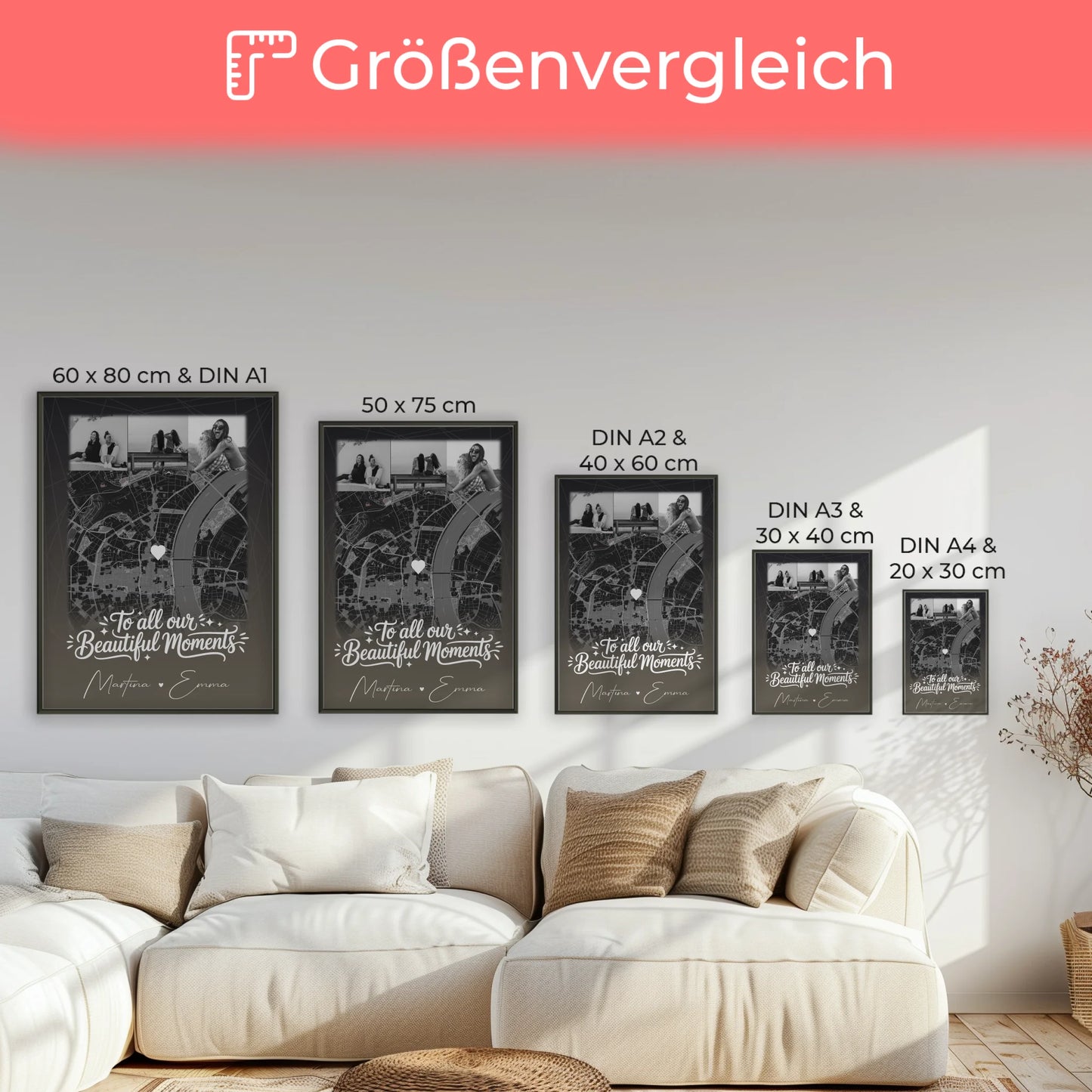 Beste Freundinnen Poster personalisiert mit 4 Fotos & Karte als Geschenk