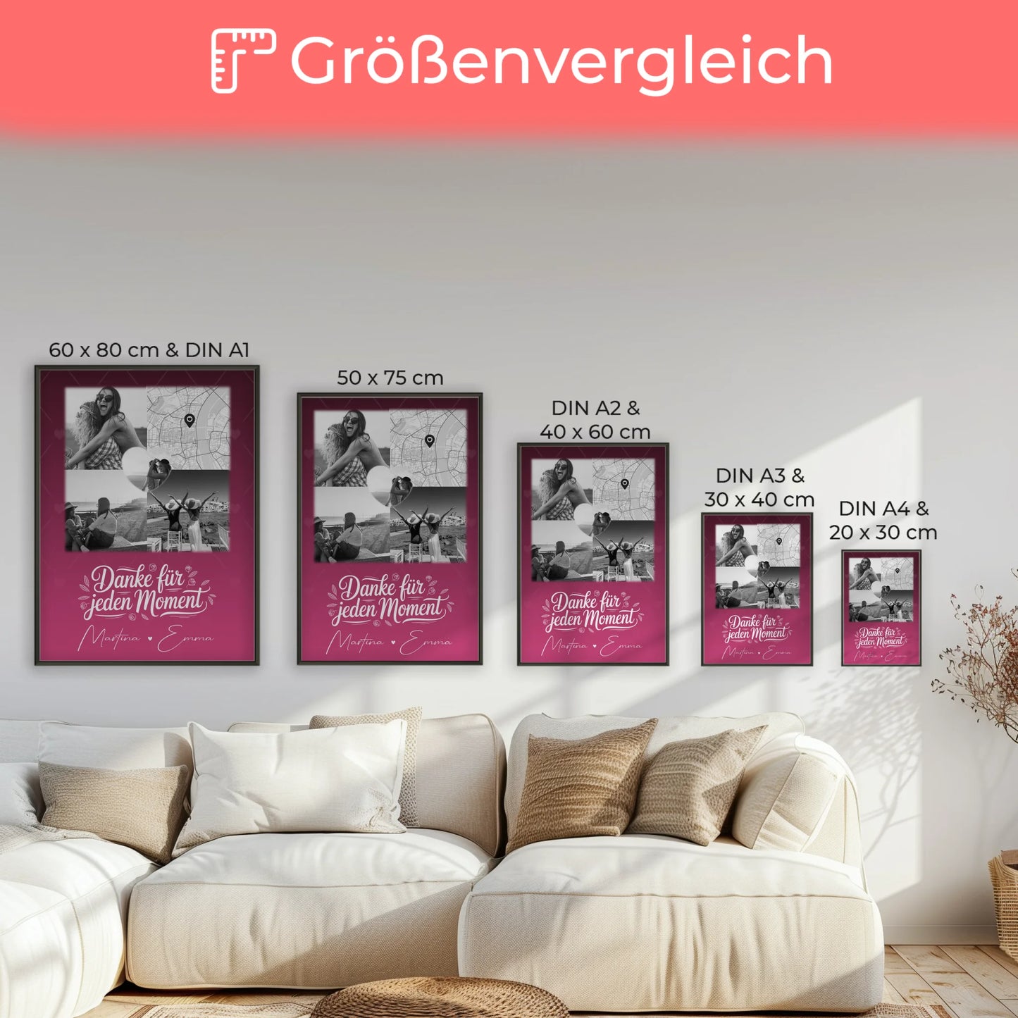 Karten Poster Personalisiert mit 3 Fotos und 1 Herz Foto und Karte als Geschenkidee